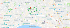 Map showing Farringdon on a London Map provided by Google