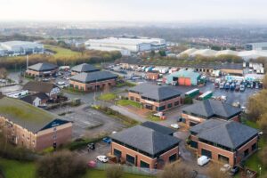 An aerial view of BizSpace Bury office property