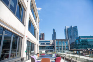 The roof terrace at Business Cube 14 Bonhill Street in London