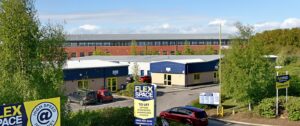 External shot of Flexspace Ellesmere Port with car park