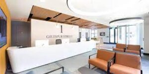 The reception area of the Landmark serviced offices on Giltspur Street in Farringdon