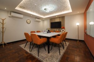 A meeting room at OAG's London Bridge serviced offices