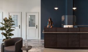 The reception area at Stratford Place in Marylebone