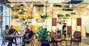 A coworking lounge at Workspace's Kennington Park building in Oval