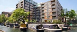 An external shot of Workspace's Wenlock Studios in Islington with Regents Canal in the foreground