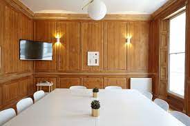 An panelled meeting room at Breather - 15a Hanover Street, Mayfair, London, W1S 1YH