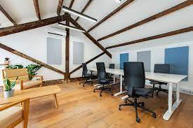 A private office with exposed beams at Canvas Offices - 27 Corsham Street N1 6DR