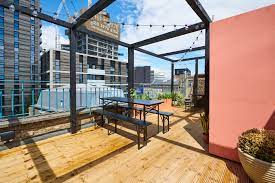 The roof terrace at House of Creative, 225 Shoreditch High Street, London Borough of Hackney E1 6PN