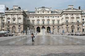 An external shot of Makerversity - Somerset House, Victoria Embankment, London WC2R 1LA showing fountains in the foreground