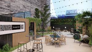 The outdoor terrace area at Runway East Shoreditch - 52 Tabernacle Street, London, EC2A 4NJ