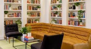 A chill-out space within an office to rent at SaksWorks by Convene, 611 5th Avenue, New York, NY 10022