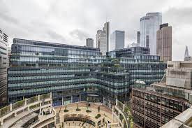 Aerial view of the building as well as the public realm space at Storey - 100LS, 100 Liverpool Street, Broadgate EC2M 2RH