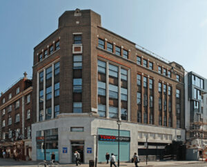 A view of The Langham Estate, Chesterfield House, 385 Euston Road, Fitzrovia, London NW1 3AU showing retail space below the office space