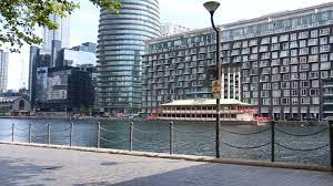 A shot of The Serviced Office Company - Millharbour Court, 6 Watergate Walk, Canary Wharf, London, E14 9XH form across the London Docklands water