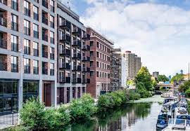 External shot of The Trampery Fish Island Village - Icemaid Court, 13 Rookwood Way, London, E3 2XT with canal also in view