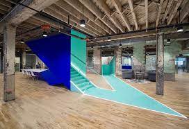 Shared workspace at Bond Collective 68 3rd Street, Brooklyn, NY 11231 with striking green paintwork on the floor