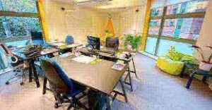 A coworking area at Desk Space - Hopeworks, 25 Mowbray Street, Kelham Island, Sheffield, S3 8EL