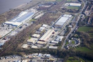 Aerial view of Greenfield Business Centre in Holywell in Flintshire