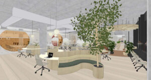 A CGI of the various workspace options at Impact Hub Euston