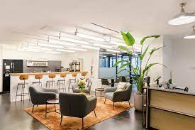A coworking lounge and refreshment area at Industrious at 261 Madison Ave, 261 Madison Avenue 9th Floor, New York, NY 10016