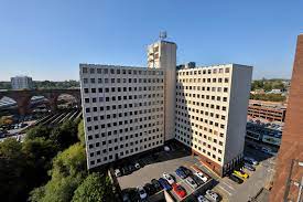 Aerial shot of Orbit Developments, Regent House, 34b Heaton Lane, Stockport SK4 1BS and the car park