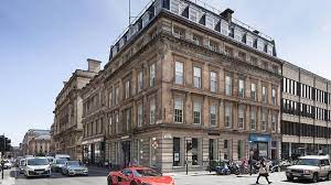 External shot of the Stelmain - Afton House, 26 West Nile Street, Glasgow G1 2PF office property with cars on the street in front of it