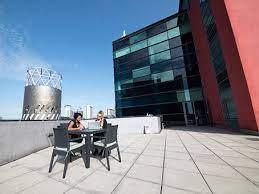 An outdoor terrace at Regus - Digital World Centre, 1 Lowry Plaza, The Quays Salford M50 3UB providing views of Salford Quays