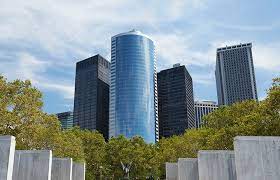 External shot of Servcorp 17 State Street Battery Park NYC with trees in the foreground