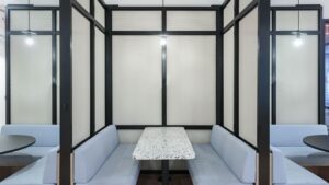 Coworking booths at WeWork - 11 Park Place, New York, NY 10007