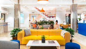 A coworking lounge at WeWork - 609 Greenwich Street, New York, NY 10014