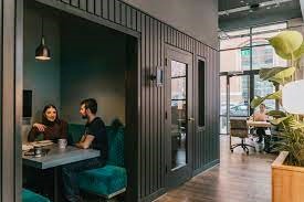 A work booth with a coworking space custom designed for a company at Park House by Spacemade, 24 Park Square West, Leeds, LS1 2PW