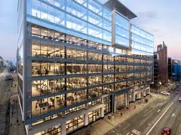 Drone picture of Cubo - Aurora, 120 Bothwell Street, Glasgow, G2 7JS showing reflections in the building's cladding