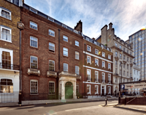 External shot of 4 Cavendish Square, Marylebone, London, W1G 0PG with blue sky above