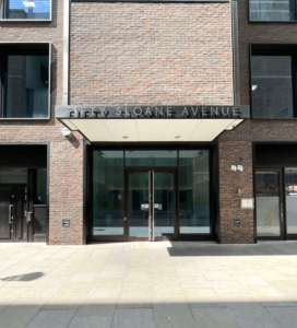 The entrance of the 50 Sloane Avenue, Chelsea, London, SW3 3DD office building