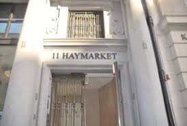 The grand entrance to Nammu Workplace - 11 Haymarket, St James's, SW1Y 4BP