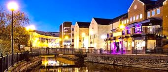 A shot of the River Chelmer running through Chelmsford city centre, at night