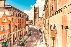 An aerial view of Iron Gate and Derby Cathedral