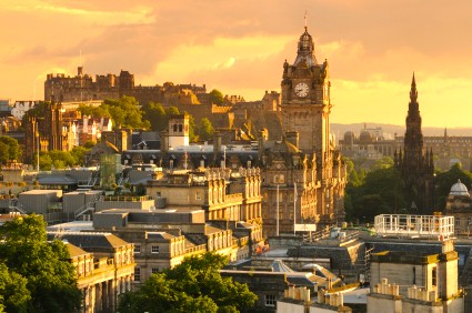 Edinburgh city centre with Edinburgh Castle in the background