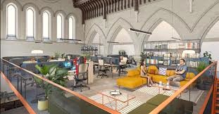 The stunning coworking space at Gather Round - Trinity Church, 14A Queen Square, Bath, BA1 2HN complete with unique period features