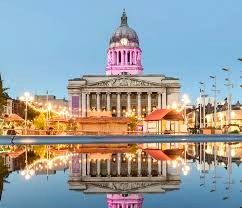 Old Market Square in Nottingham city centre at dusk