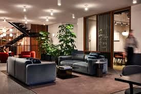 A seating area at FORA - One Canada Square, London E14 5AA