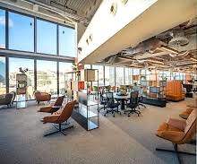 Coworking lounge at X+Why, OnSeven, 22 Bishopsgate, London EC2N 4BQ 